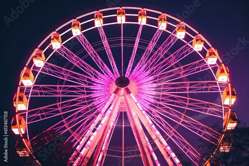 A Mesmerizing Night Scene: Ferris Wheel and City Lights Illuminate the Landmark Attraction. Generative AI