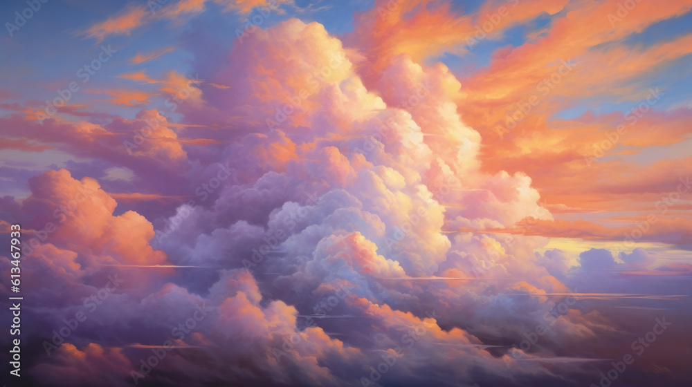 Fototapeta premium Pastel clouds & sky wallpaper, background, generative AI