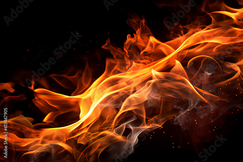 Fire flames on black background, generative ai