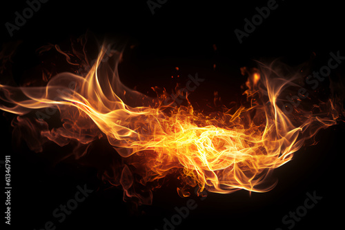 Fire flames on black background  generative ai