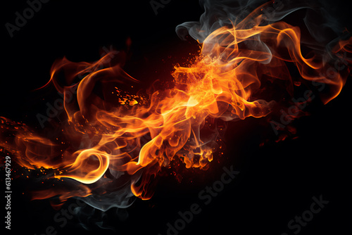 Fire flames on black background, generative ai