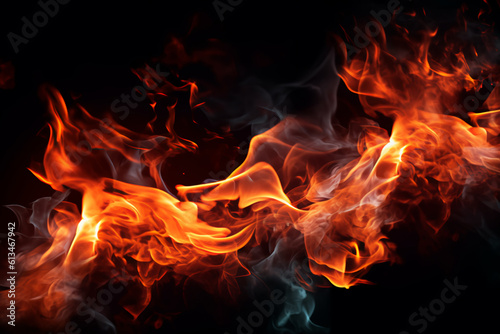 Fire flames on black background, generative ai