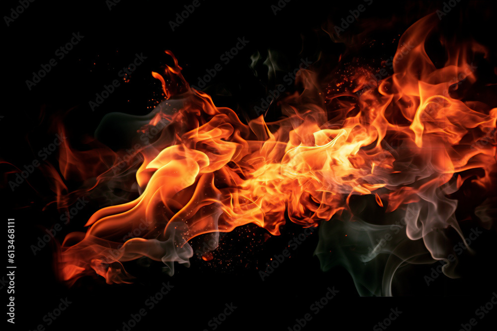 Fire flames on black background, generative ai Fire flames on black background, generative ai
