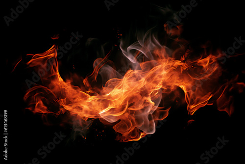 Fire flames on black background, generative ai © MUS_GRAPHIC