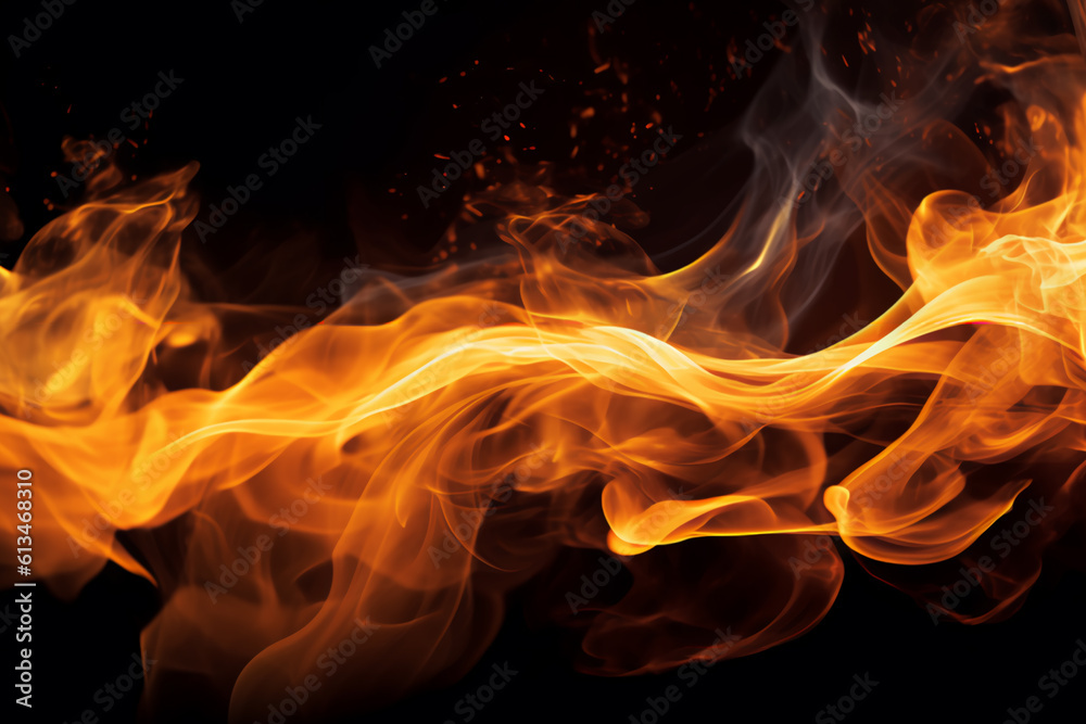 Fire flames on black background, generative ai Fire flames on black background, generative ai
