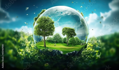 Cystal Earth Protect Growth Tree Inside Nature Background. World Environment Day and Earth Day. Generative A