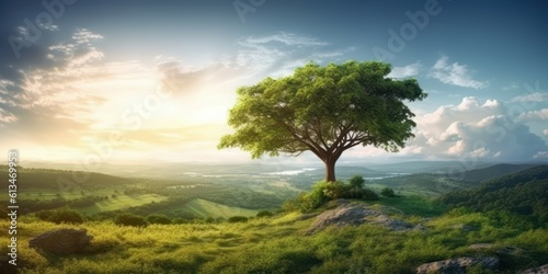 Tree growth Green Nature background, World Environment Day and Earth Day. Generative AI © CYBERUSS
