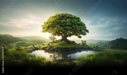 Tree growth Green Nature background, World Environment Day and Earth Day. Generative AI