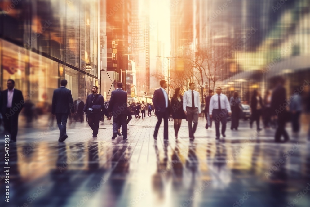 Blurred Business People Walking in the City - Dynamic Urban Lifestyle and Corporate Hustle, Generative AI
