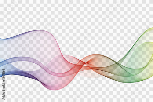 Rainbow wavy smoky lines on a transparent background. Abstract transparent color waves. Spectrum wave color.