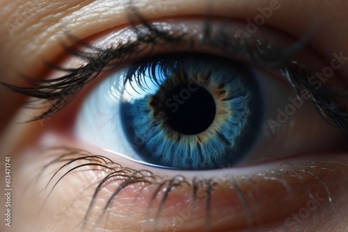 Realistic close-up of a beautiful human blue eye, Generative Ai