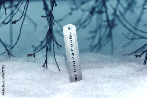 Ruler with scale.Yardstick measuring the depth of snow.