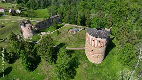 Aerial view of ruins of Vastseliina Episcopal Castle. Estonia. photo