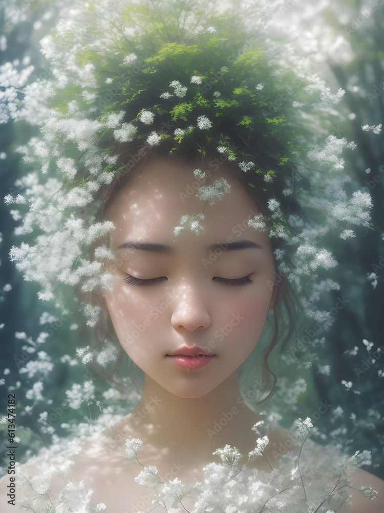 A beautiful woman meditating in a peaceful forest, connecting with her inner self and nature - created with generative ai A beautiful woman meditating in a peaceful forest, connecting with her inner self and nature - created with generative ai