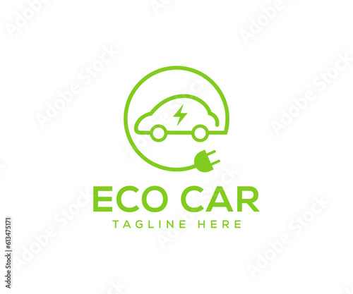 Eco car logo template. Green car icon. Electric car sign button. Eco transport.