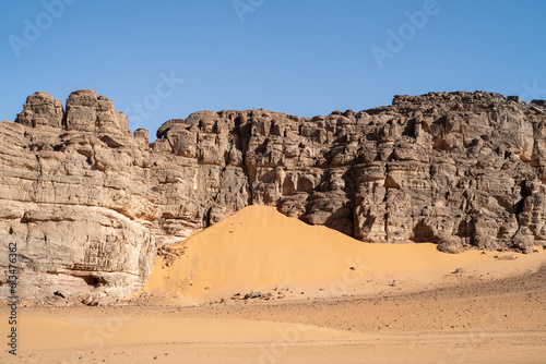 view in the Sahara desert of Tadrart rouge tassili najer in Djanet City  ,Algeria.colorful orange sand, rocky mountains