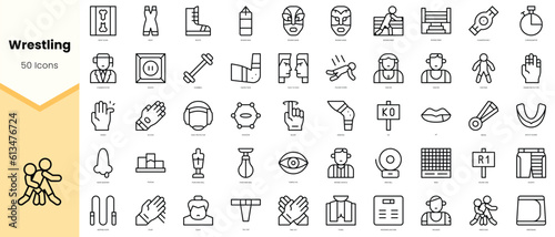 Set of wrestling Icons. Simple line art style icons pack. Vector illustration photo
