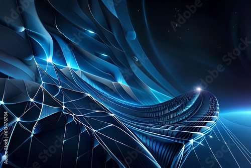 Blue abstract background with a network grid and particles connected