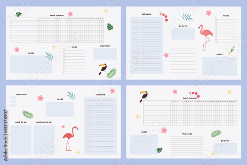 Ready to use digital planner templates. Cute planner inserts for bullet journaling or planning. Vector art.