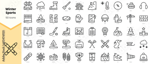 Set of winter sports Icons. Simple line art style icons pack. Vector illustration