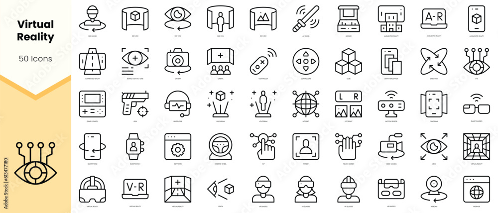 Set of virtual reality Icons. Simple line art style icons pack. Vector illustration - obrazy, fototapety, plakaty 