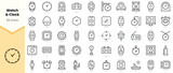 Set of watch and clock Icons. Simple line art style icons pack. Vector illustration