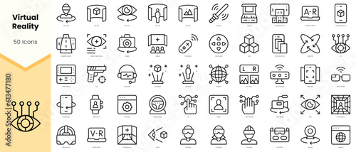 Set of virtual reality Icons. Simple line art style icons pack. Vector illustration photo