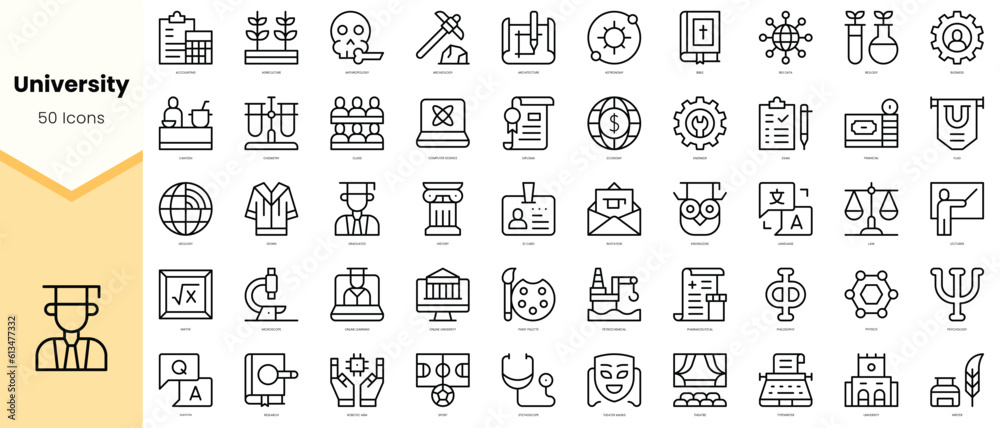Set of university Icons. Simple line art style icons pack. Vector illustration - obrazy, fototapety, plakaty 