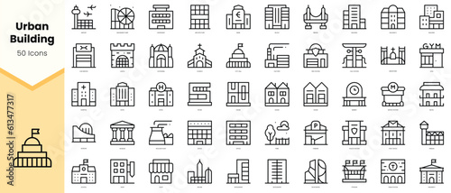 Set of urban building Icons. Simple line art style icons pack. Vector illustration photo