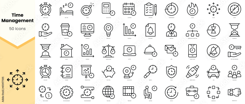 Set of time management Icons. Simple line art style icons pack. Vector illustration