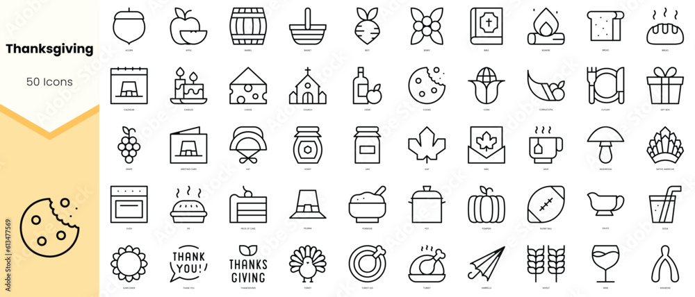 Set of thanksgiving Icons. Simple line art style icons pack. Vector illustration