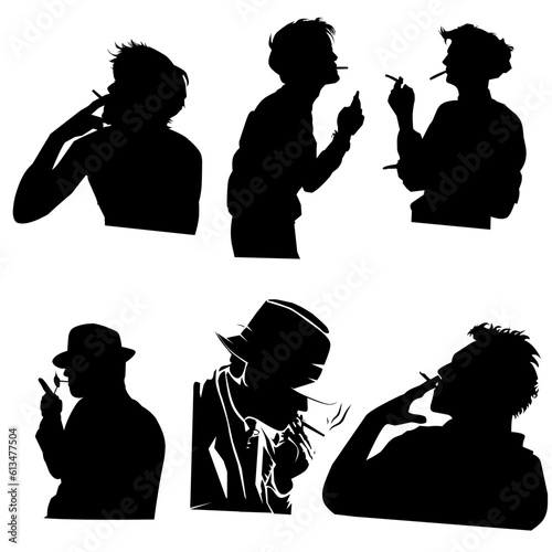 smoking silhouettes set vector illustration