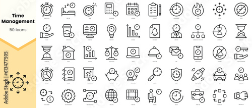 Set of time management Icons. Simple line art style icons pack. Vector illustration