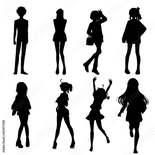 vector illustration of women cartoon silhouettes set