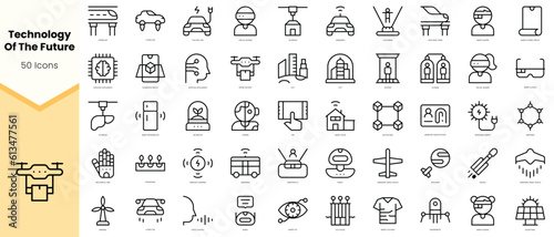 Set of technology of the future Icons. Simple line art style icons pack. Vector illustration