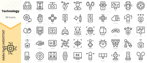Set of technology Icons. Simple line art style icons pack. Vector illustration