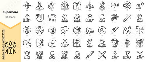 Set of superhero Icons. Simple line art style icons pack. Vector illustration