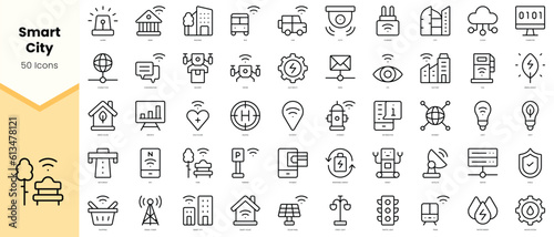 Set of smart city Icons. Simple line art style icons pack. Vector illustration