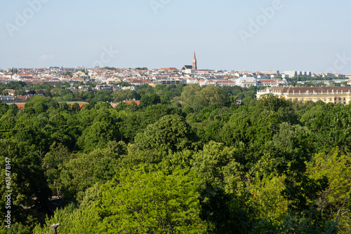 View of Vienna Austria, beautiful postcard forest and city