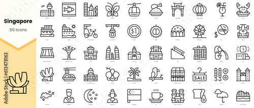 Set of singapore Icons. Simple line art style icons pack. Vector illustration