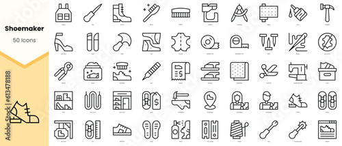 Set of shoemaker Icons. Simple line art style icons pack. Vector illustration