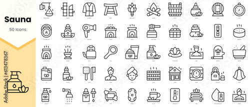 Set of sauna Icons. Simple line art style icons pack. Vector illustration