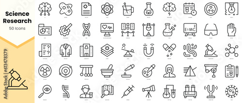 Set of science research Icons. Simple line art style icons pack. Vector illustration