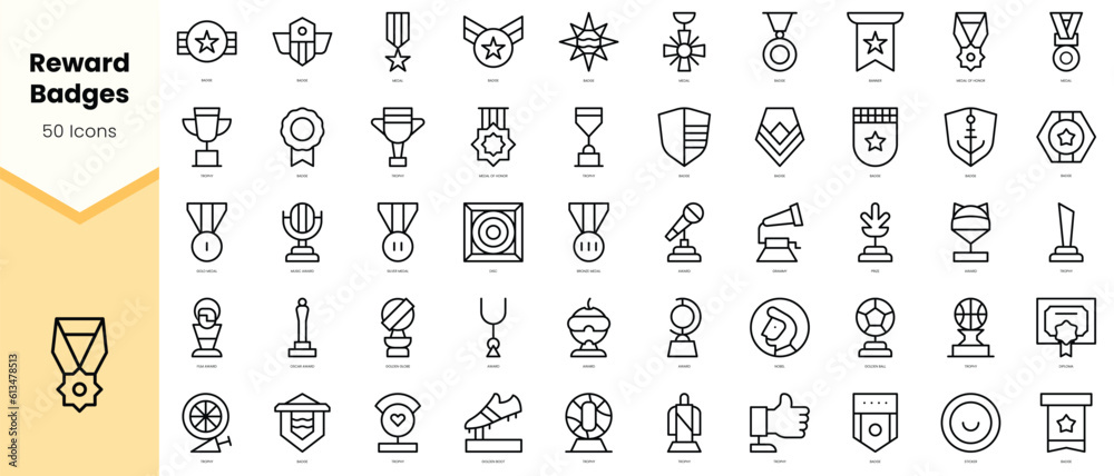 Set of reward badges Icons. Simple line art style icons pack. Vector ...