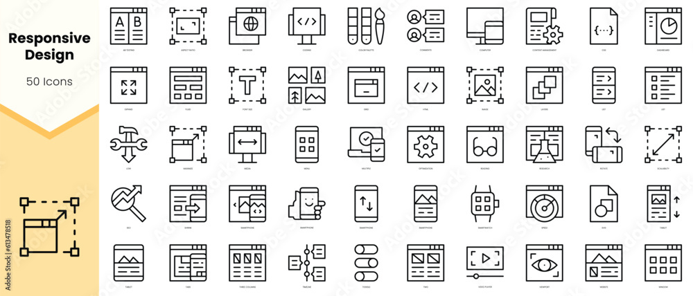 Set of responsive design Icons. Simple line art style icons pack. Vector illustration