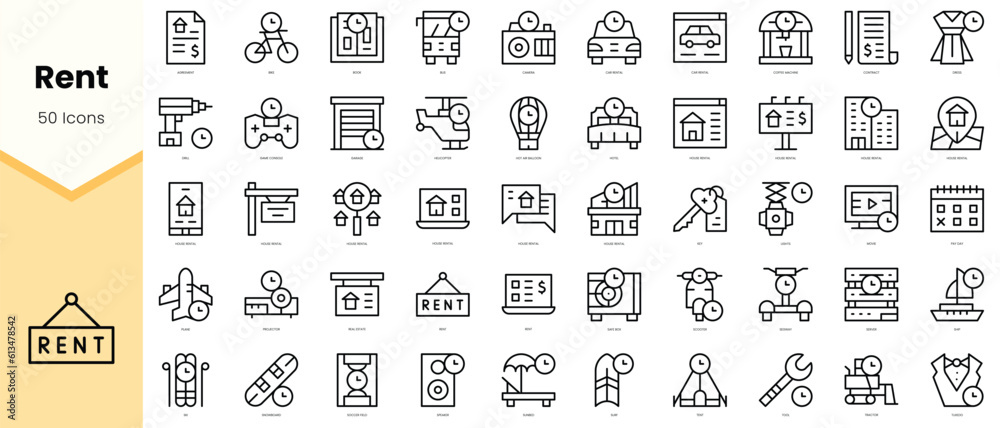 Set of rent Icons. Simple line art style icons pack. Vector illustration