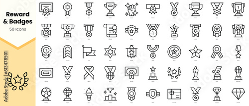Set of reward and badges Icons. Simple line art style icons pack. Vector illustration