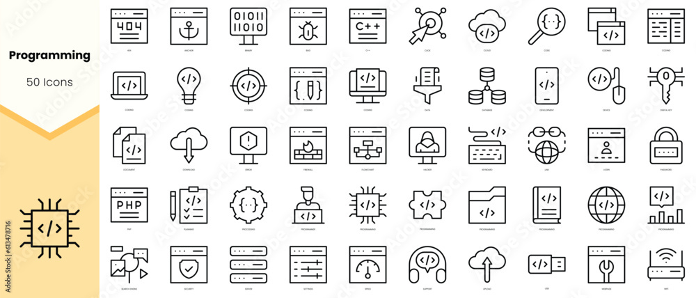 Set of programming Icons. Simple line art style icons pack. Vector illustration