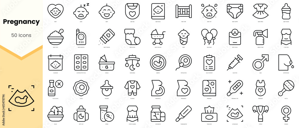 Set of pregnancy Icons. Simple line art style icons pack. Vector illustration