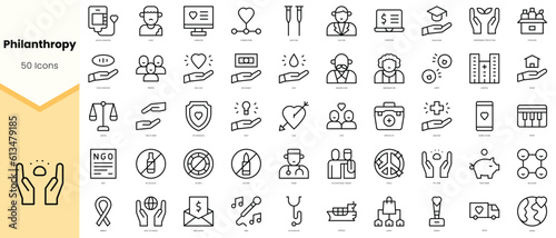 Set of philanthropy Icons. Simple line art style icons pack. Vector illustration photo